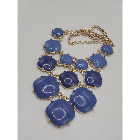 Blue Statement Bib Necklace Gold Tone Chain 17–20 Inch Adjustable - Picture 2 of 6